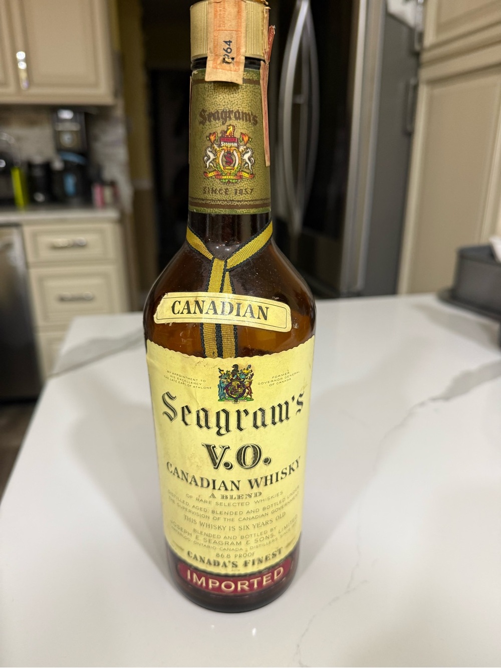 Vintage 1964 EMPTY Seagram's V.O. Canadian Whisky Bottle